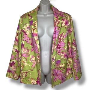 Susan Graver Green Pink Bright Floral Blazer Lined Vibrant Women Plus 18W READ